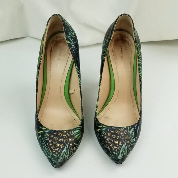 Zara Woman Size 37 (US 7-7.5) Pineapple Floral Slip On Pointed Toe Women's Pumps - Picture 8 of 12